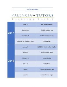 Academic Calendar for Valencia Tutors